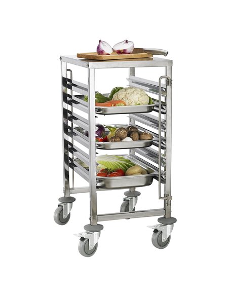301010 - Racking Trolley 6 Shelves with Work Table Top for GN Pan 1/1