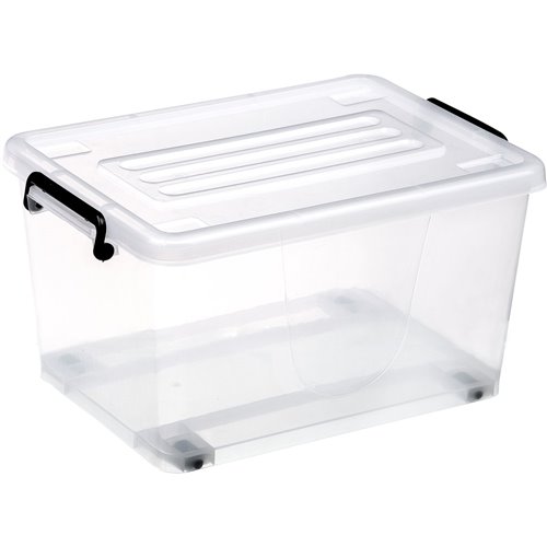 Pack of 4 Plastic Storage Box with Wheels &amp Lid &amp Clips 27 litre 465x337x258mm Polypropylene | Stalwart DA-S1027SETOF4