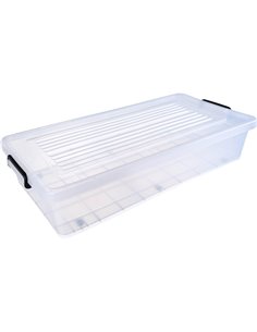 Pack of 4 Underbed Plastic Storage Box with Lid &amp Clips 34 litre 790x390x157mm Polypropylene | Stalwart DA-S1034SETOF4