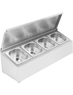 Commercial Condiment Holder with lid including 4xGN1/6-100mm containers Stainless steel | Stalwart DA-CHD04AFL