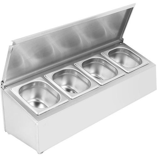 Commercial Condiment Holder with lid including 4xGN1/6-100mm containers Stainless steel | Stalwart DA-CHD04AFL