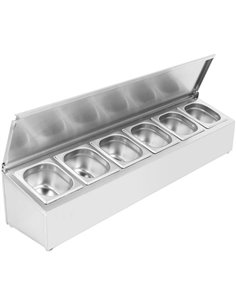 Commercial Condiment Holder with lid including 6xGN1/6-150mm containers Stainless steel | Stalwart DA-CHD06ADFL
