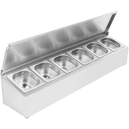 Commercial Condiment Holder with lid including 6xGN1/6-100mm containers Stainless steel | Stalwart DA-CHD06AFL