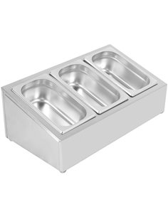 Commercial Condiment Holder including 3xGN1/4-100mm containers with lid Stainless steel | Stalwart DA-CHE03A