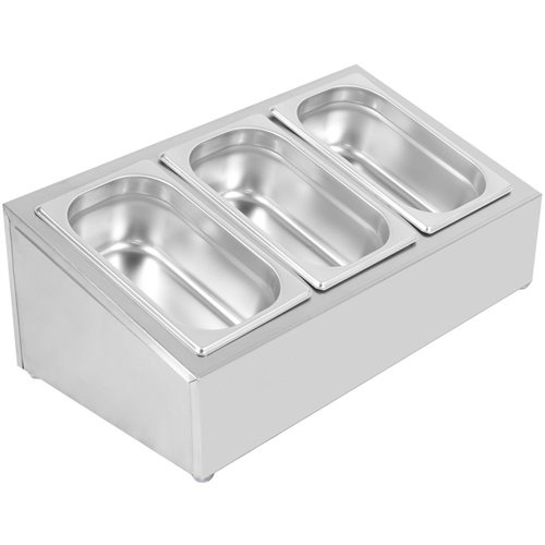 Commercial Condiment Holder including 3xGN1/4-150mm containers with lid Stainless steel | Stalwart DA-CHE03AD