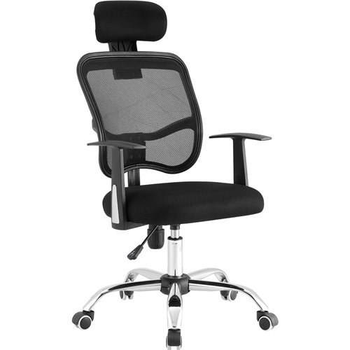 Mesh Office Chair with Headrest Black &amp Chrome | Stalwart DA-HY804