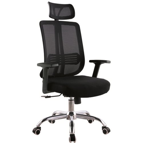 Mesh Office Chair with Headrest Black &amp Chrome | Stalwart DA-HY8031