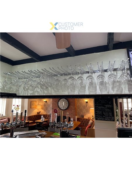 Wine Glass Rack Silver Wall mounted Length 300mm 15 wine glasses | Stalwart DA-WGA58500300S