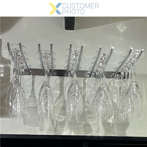 Wine Glass Rack Silver Wall mounted Length 300mm 15 wine glasses | Stalwart DA-WGA58500300S