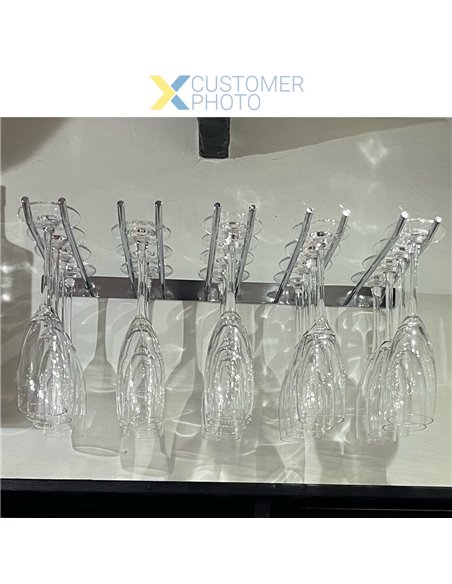 Wine Glass Rack Silver Wall mounted Length 300mm 15 wine glasses | Stalwart DA-WGA58500300S