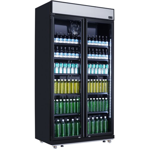 Commercial Bottle cooler Upright 773 litres Fan cooling Twin hinged doors Black Canopy Light | Stalwart DA-LG805BBLACK