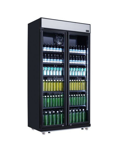 Commercial Bottle cooler Upright 773 litres Fan cooling Twin hinged doors Black Canopy Light | Stalwart DA-LG805BBLACK