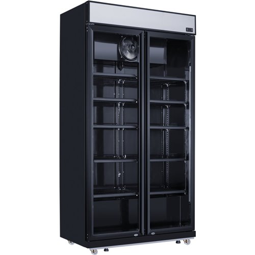 Commercial Bottle cooler Upright 773 litres Fan cooling Twin hinged doors Black Canopy Light | Stalwart DA-LG805BBLACK