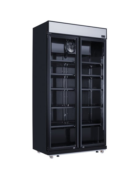 Commercial Bottle cooler Upright 773 litres Fan cooling Twin hinged doors Black Canopy Light | Stalwart DA-LG805BBLACK