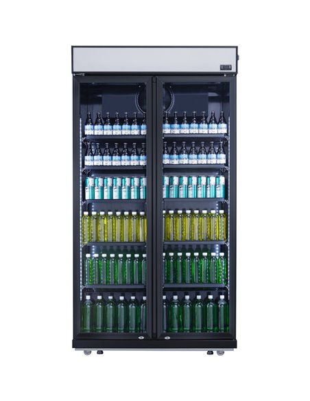 Commercial Bottle cooler Upright 773 litres Fan cooling Twin hinged doors Black Canopy Light | Stalwart DA-LG805BBLACK