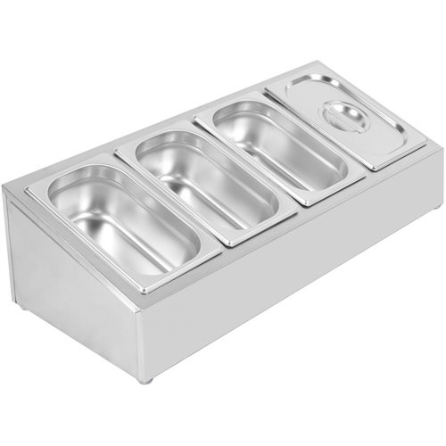 Commercial Condiment Holder including 4xGN1/4-100mm containers with lid Stainless steel | Stalwart DA-CHE04A
