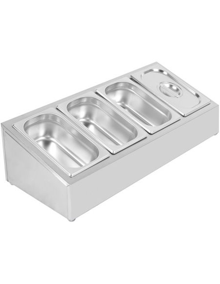 Commercial Condiment Holder including 4xGN1/4-100mm containers with lid Stainless steel | Stalwart DA-CHE04A