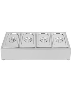 Commercial Condiment Holder including 4xGN1/4-150mm containers with lid Stainless steel | Stalwart DA-CHE04AD 2