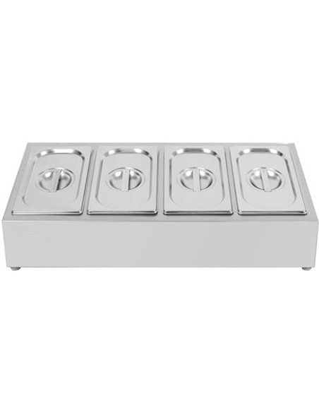 Commercial Condiment Holder including 4xGN1/4-150mm containers with lid Stainless steel | Stalwart DA-CHE04AD