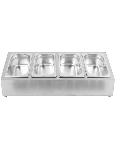 Commercial Condiment Holder including 4xGN1/4-150mm containers with lid Stainless steel | Stalwart DA-CHE04AD