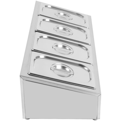 Commercial Condiment Holder including 4xGN1/4-150mm containers with lid Stainless steel | Stalwart DA-CHE04AD