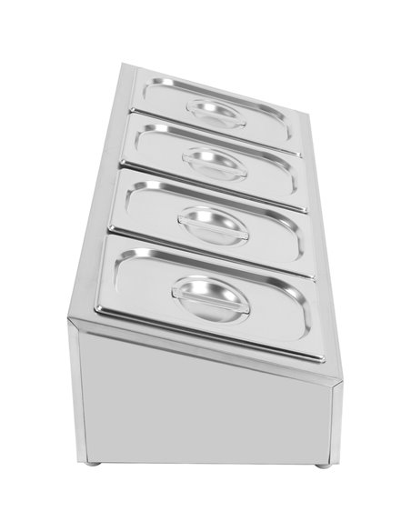 Commercial Condiment Holder including 4xGN1/4-150mm containers with lid Stainless steel | Stalwart DA-CHE04AD