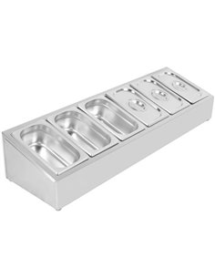 Commercial Condiment Holder including 6xGN1/4-100mm containers with lid Stainless steel | Stalwart DA-CHE06A