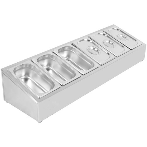 Commercial Condiment Holder including 6xGN1/4-100mm containers with lid Stainless steel | Stalwart DA-CHE06A