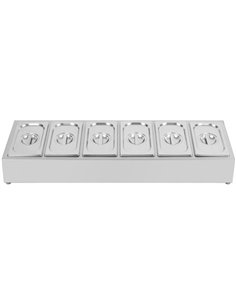 Commercial Condiment Holder including 6xGN1/4-100mm containers with lid Stainless steel | Stalwart DA-CHE06A 2
