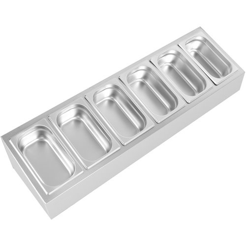 Commercial Condiment Holder including 6xGN1/4-100mm containers with lid Stainless steel | Stalwart DA-CHE06A
