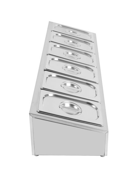 Commercial Condiment Holder including 6xGN1/4-100mm containers with lid Stainless steel | Stalwart DA-CHE06A