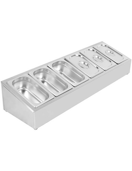 Commercial Condiment Holder including 6xGN1/4-150mm containers with lid Stainless steel | Stalwart DA-CHE06AD
