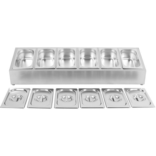 Commercial Condiment Holder including 6xGN1/4-150mm containers with lid Stainless steel | Stalwart DA-CHE06AD