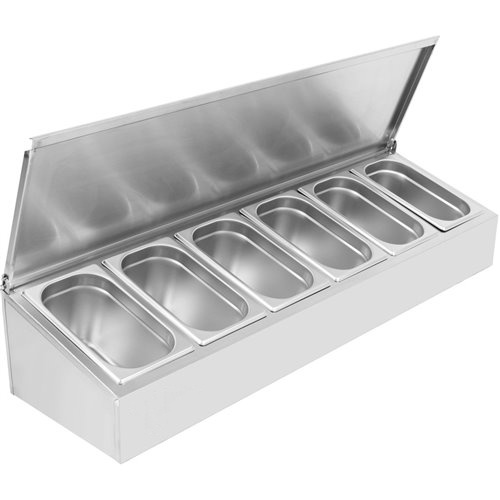 Commercial Condiment Holder with lid including 6xGN1/4-100mm containers Stainless steel | Stalwart DA-CHE06AFL