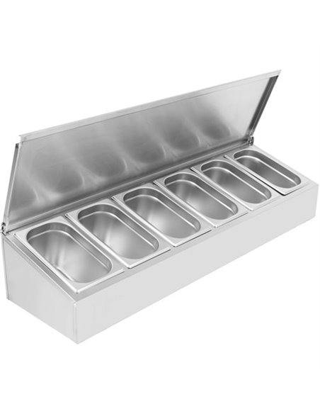 Commercial Condiment Holder with lid including 6xGN1/4-100mm containers Stainless steel | Stalwart DA-CHE06AFL