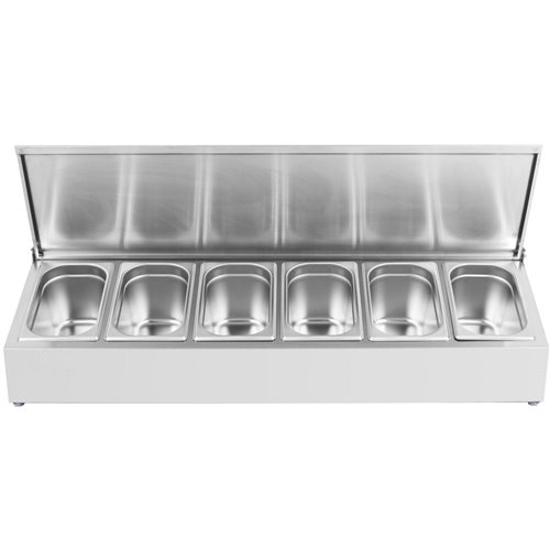 Commercial Condiment Holder with lid including 6xGN1/4-100mm containers Stainless steel | Stalwart DA-CHE06AFL