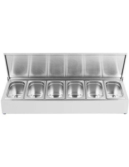 Commercial Condiment Holder with lid including 6xGN1/4-100mm containers Stainless steel | Stalwart DA-CHE06AFL