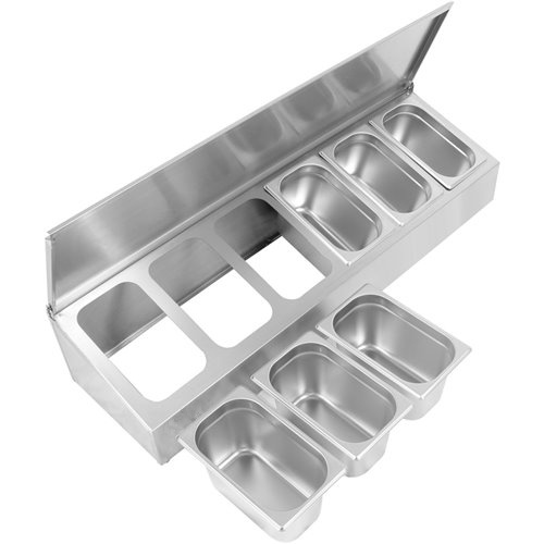 Commercial Condiment Holder with lid including 6xGN1/4-150mm containers Stainless steel | Stalwart DA-CHE06ADFL