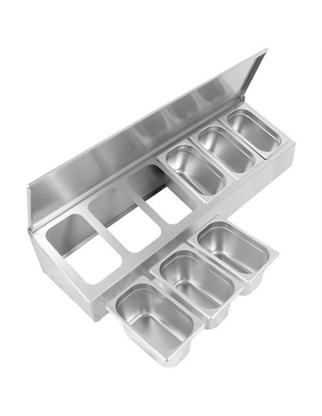 Commercial Condiment Holder with lid including 6xGN1/4-150mm containers Stainless steel | Stalwart DA-CHE06ADFL