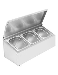 Commercial Condiment Holder with lid including 3xGN1/4-100mm containers Stainless steel | Stalwart DA-CHE03AFL