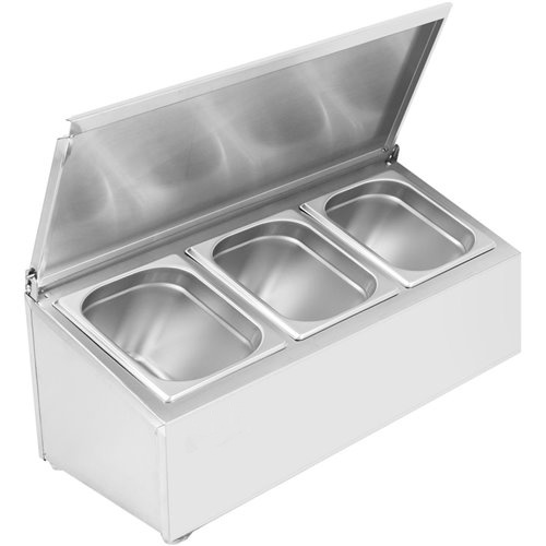 Commercial Condiment Holder with lid including 3xGN1/4-100mm containers Stainless steel | Stalwart DA-CHE03AFL