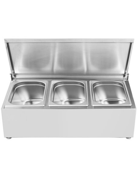Commercial Condiment Holder with lid including 3xGN1/4-100mm containers Stainless steel | Stalwart DA-CHE03AFL