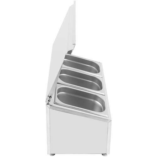 Commercial Condiment Holder with lid including 3xGN1/4-100mm containers Stainless steel | Stalwart DA-CHE03AFL