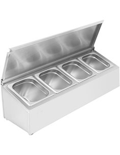 Commercial Condiment Holder with lid including 4xGN1/4-150mm containers Stainless steel | Stalwart DA-CHE04ADFL