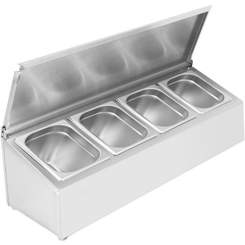 Commercial Condiment Holder with lid including 4xGN1/4-150mm containers Stainless steel | Stalwart DA-CHE04ADFL