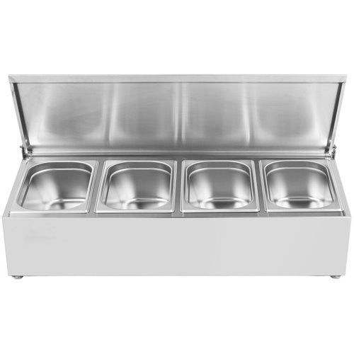 Commercial Condiment Holder with lid including 4xGN1/4-150mm containers Stainless steel | Stalwart DA-CHE04ADFL