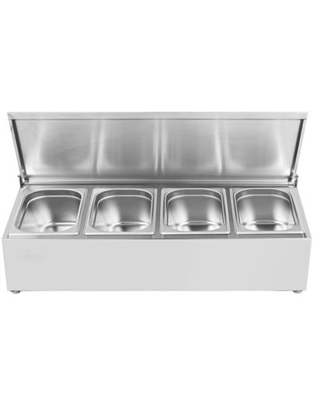 Commercial Condiment Holder with lid including 4xGN1/4-150mm containers Stainless steel | Stalwart DA-CHE04ADFL