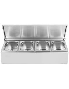 Commercial Condiment Holder with lid including 4xGN1/4-100mm containers Stainless steel | Stalwart DA-CHE04AFL 2