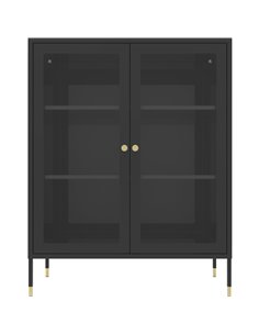 Metal Storage Cabinet 2 Glass doors &amp 2 Shelves 800x400x1015mm Black | Stalwart DA-HMA10