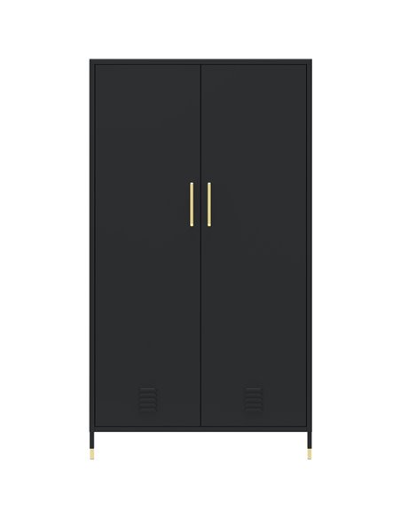 Metal Wardrobe Cabinet 2 Doors 1 Hanging Rail &amp 1 Shelf 800x500x1440mm Black | Stalwart DA-HMA18